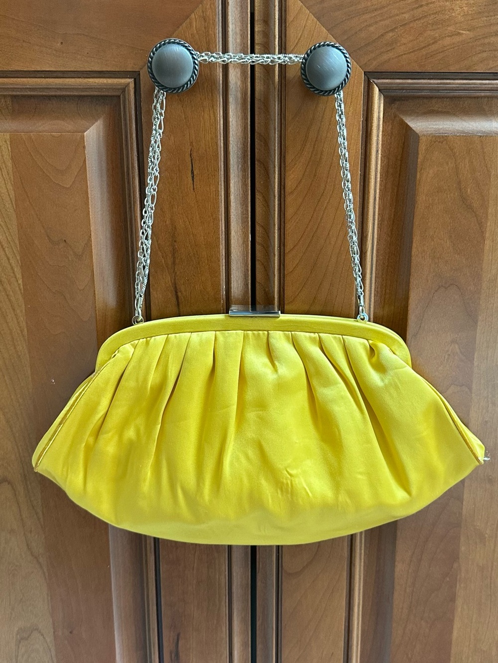 Banana Republic Yellow Satin Pleated Clutch Silver Chain Evening Bag Purse